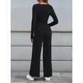 thumbnail image 4 of Women'S 2 Piece Matching Lounge Sets Fall Fashion Outfits Henley Neck Sweater Top Wide Leg Pants Sweat Suits Black L, 4 of 5