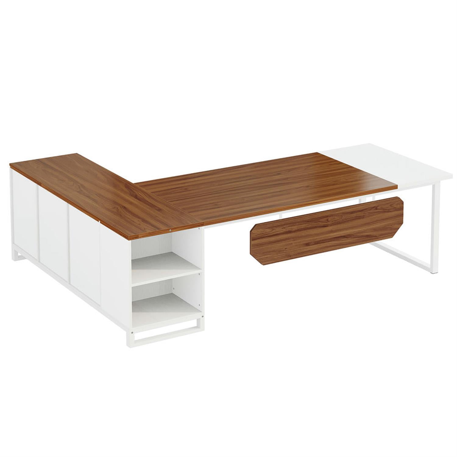 Demi Bonn Modern L Shaped Gaming Desk, 63" Executive Desk with 55" Lateral File Cabinet for Home Office, Walnut