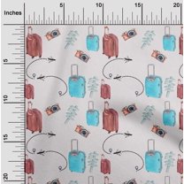 oneOone Cotton Jersey Turquoise Blue Fabric Airplane|Camera & Suitcase Travel Sewing Fabric By The Yard Printed Diy Clothing Sewing Supplies 58 Inch Wide