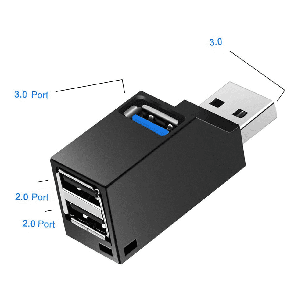2X Portable 3 Port USB Hub High Speed Splitter Plug and Play Bus Powered