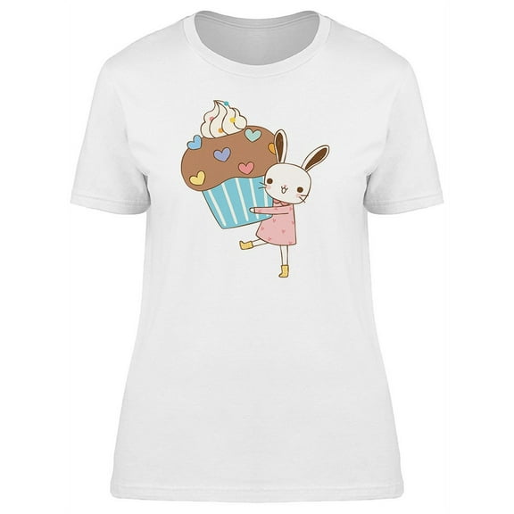 Cute Bunny With Birthday Cupcake T-Shirt Women -Image by Shutterstock, Female x-Large