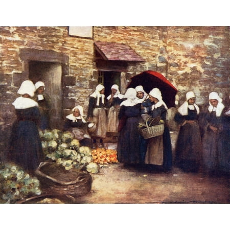 A Vegetable Market in Brittany France Colour illustration from the book France by Gordon Home published 1918 Poster Print by Hilary Jane Morgan  Design