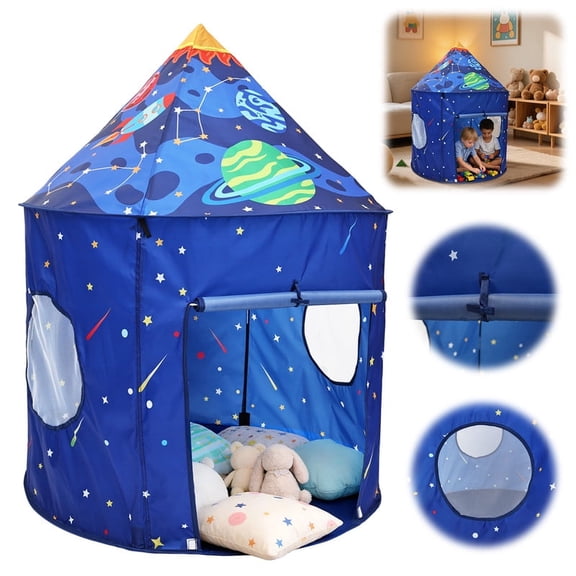 Rocket Space Ship Play Tent for Kids Astronaut Themed Pop-Up Playhouse for Indoor & Outdoor Foldable Space Adventure Gift for Boys and Girls