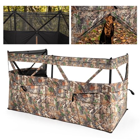 Costway 360° One-Way See-Through Hunting Blind Panel with Dog Door Carrying Bag Camouflage Camouflage