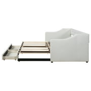 Euroco Upholstered Twin XL to King Size Daybed, Sofa Bed with Trundle and 2 Drawers, Beige