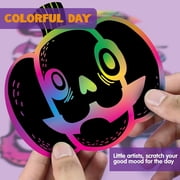 Joyfy 72 Pcs Halloween Crafts for Kids, Rainbow Scratch Art Crafts for Kid, Magic Rainbow Scratch Paper Off Cards with 18 Designs for Halloween Crafts,Arts Supplies, Classroom Activities