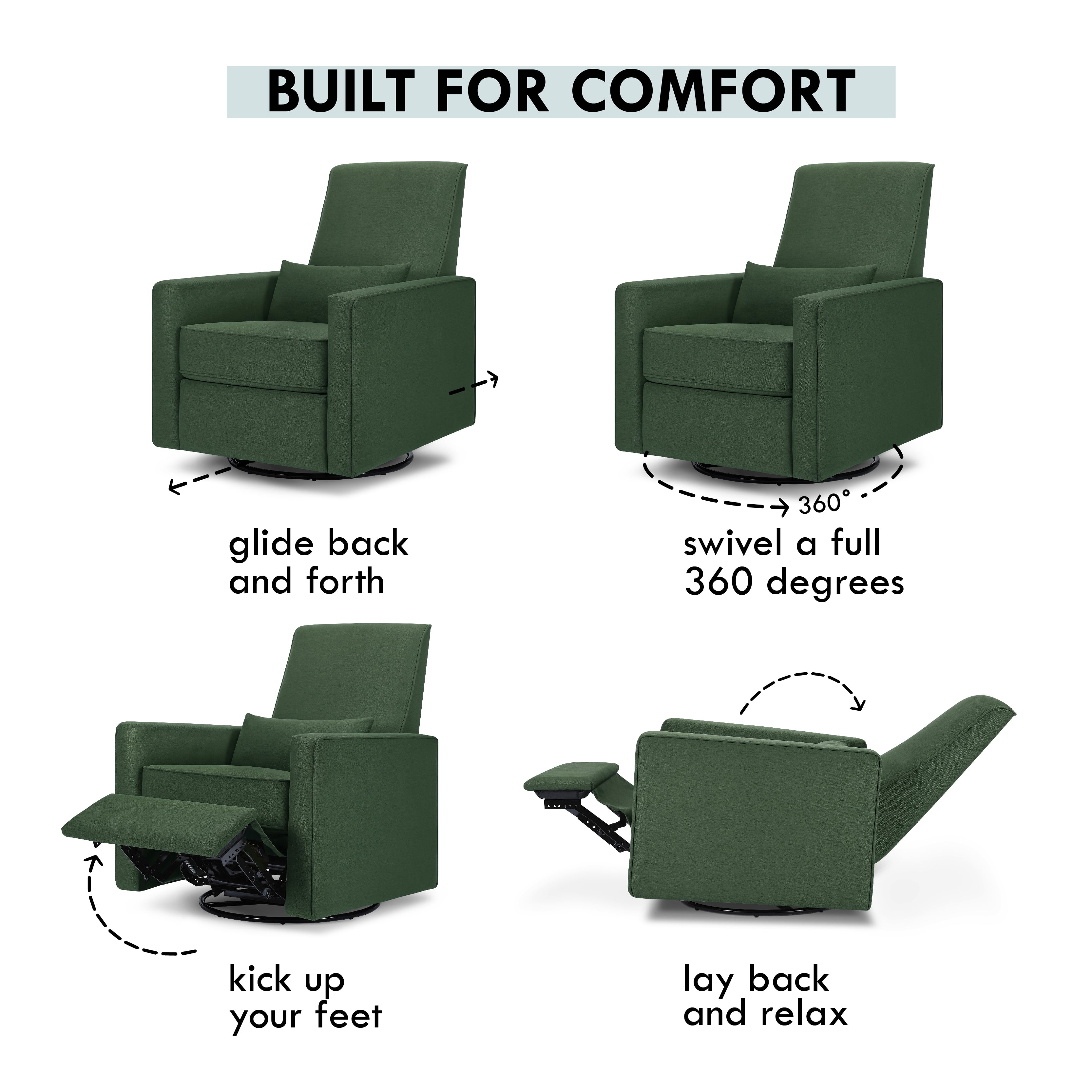 DaVinci Piper Recliner with 360 Swivel, Glider, Hidden Recline Mechanism