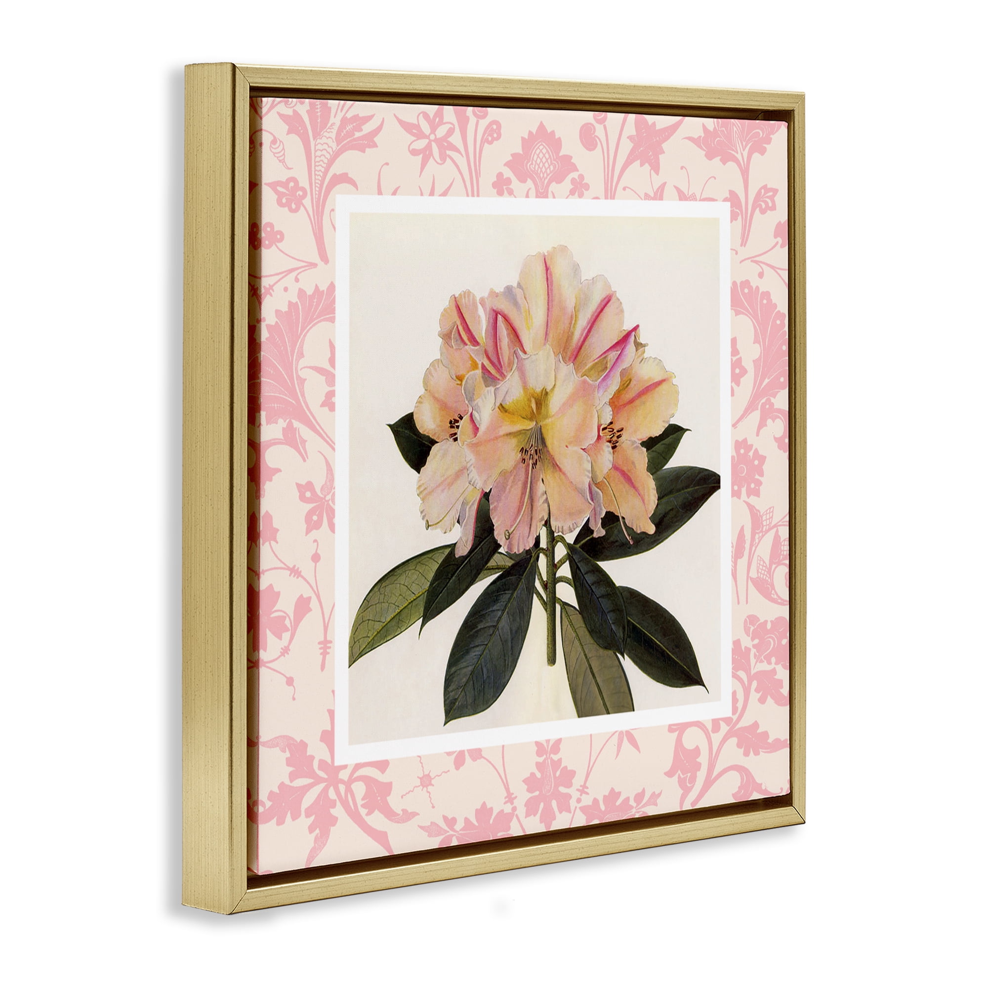 Stupell Industries Pink Vintage Pattern Botanical Gold Framed Floater Canvas Wall Art, design by Livi Finn