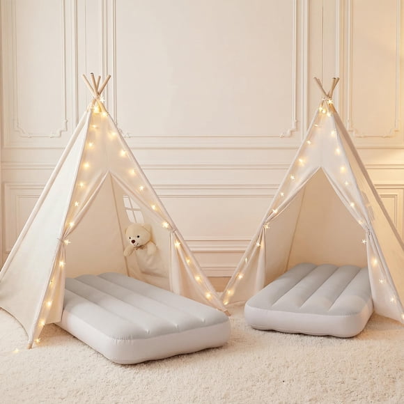 wilwolfer Lot de 2 Tipis pour Enfants avec Lit Pneumatique Gonflable, Tente de Jeu Intérieure Pliable pour Garçons Filles Fête Soirée Pyjama Cadeaux Jouet
