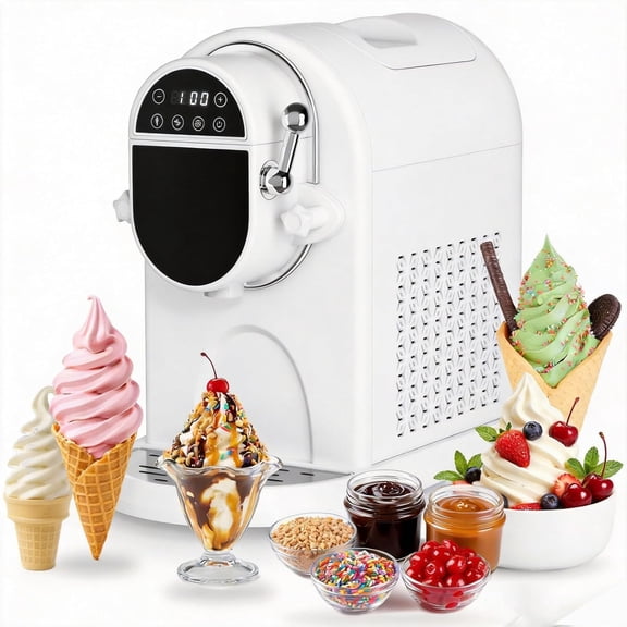 Ecojoy Soft Serve Ice Cream Machine 1.25Qt | No Pre-Freezing Countertop Ice Cream Maker for Home | Built-In Compressor | Adjustable Hardness, LED Display | Frozen Yogurt, Dairy Free