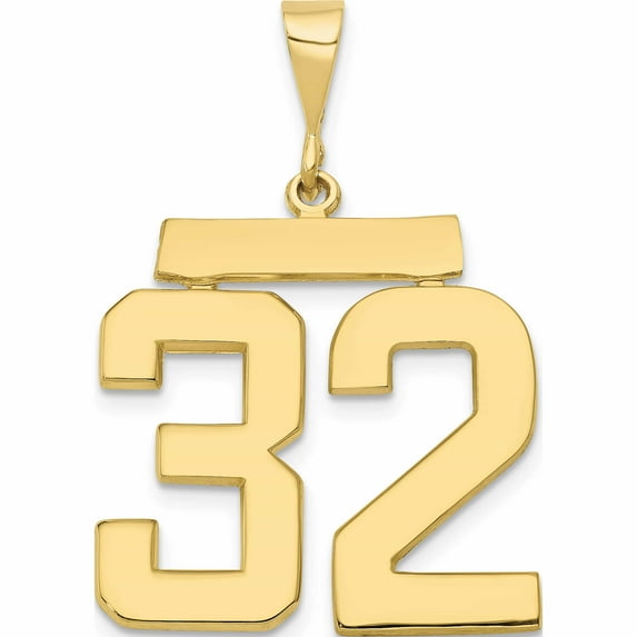10K Yellow Gold 10Ky Casted Large Polished Number 32 Charm (32 X 22) Made In United States -Jewelry By Sweet Pea