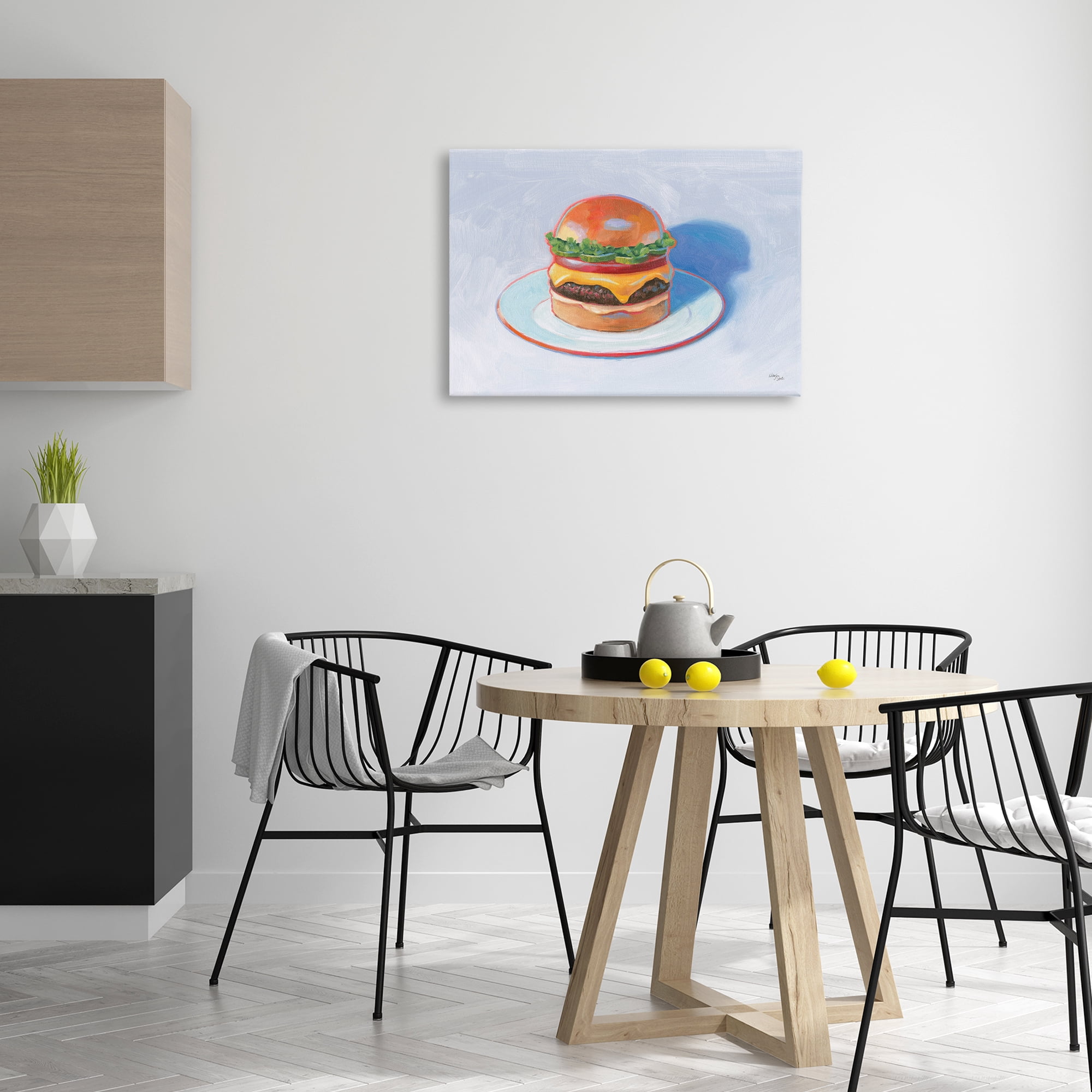Stupell Industries Burger on Plate Food & Beverage Painting Wrapped Canvas Art Print Wall Art, 30 x 20