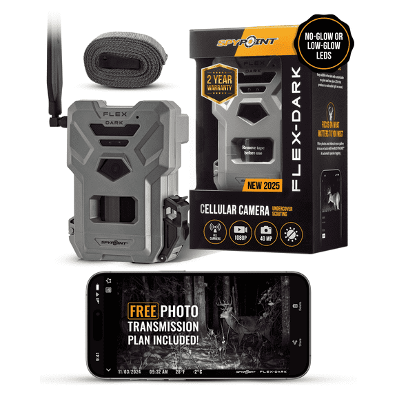 SPYPOINT Flex-Dark Cellular Trail Camera, 40MP Photos and 1080p Videos w/Sound, Double The Battery Capacity, GPS-Enabled, Dual-SIM LTE Connectivity, 100' Flash & Detection Range, 4 Capture Modes