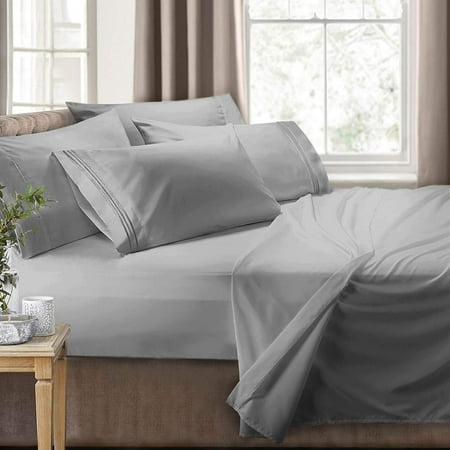 Clara Clark RV/Short Queen 6-Piece Bed Set for Campers - Deep Pocket Fitted Sheet Luxury Soft Microfiber, Silver