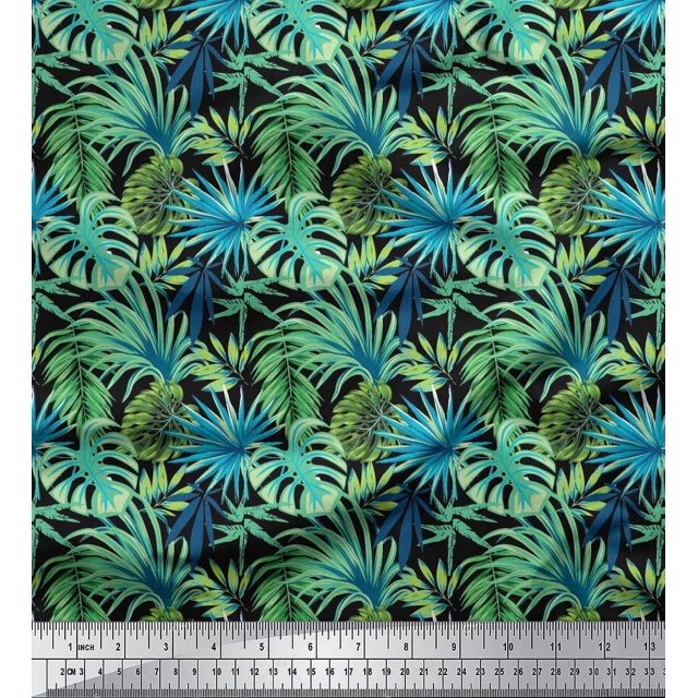 Soimoi Polyester Crepe Fabric Tropical Leaves Print Fabric by Yard 42 Inch Wide