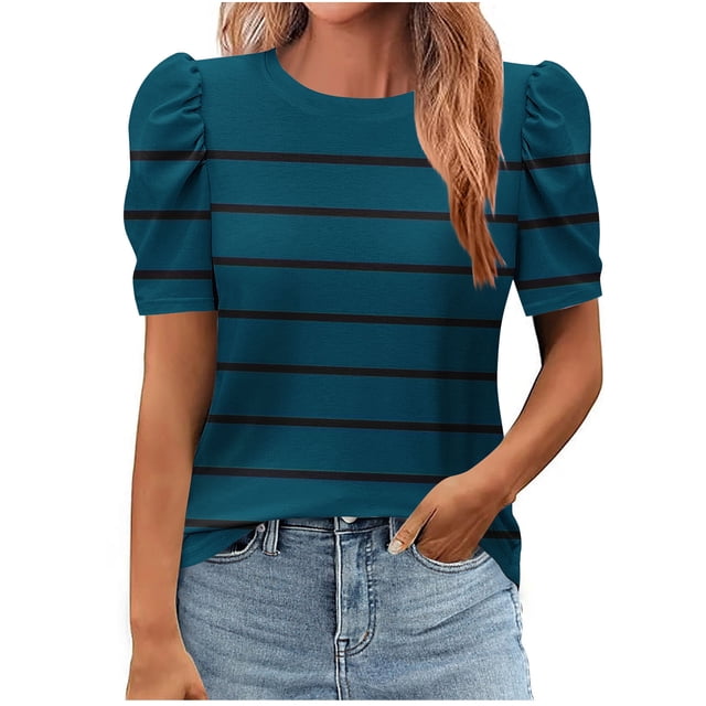 Pisexur Hauts pour Femmes, Hauts de Sortie pour Femmes & T-Shirt à Manches Courtes Col Rond Imprimé Haut Ample, Hauts de Printemps pour Femmes Vert, 2TG