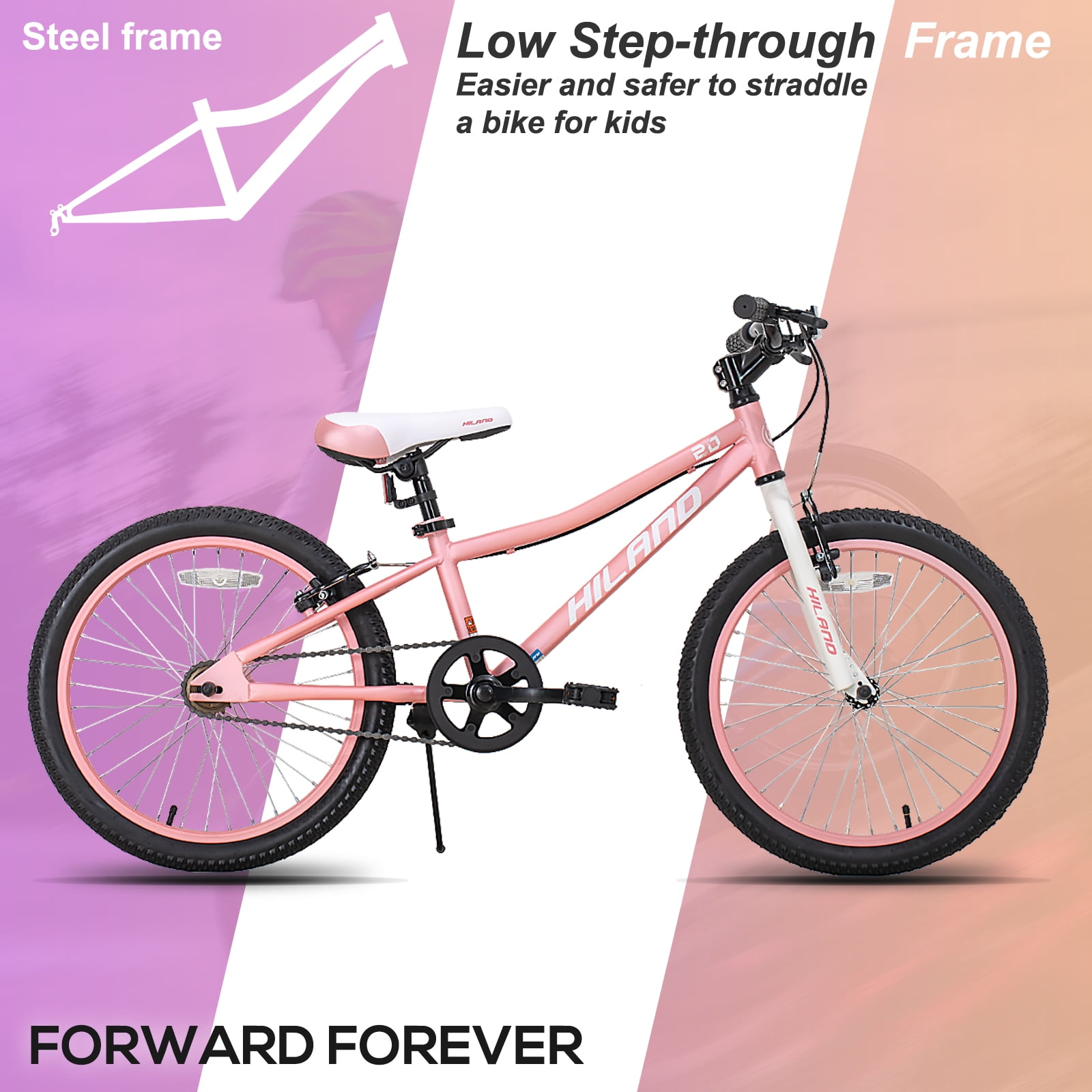 Hiland 20 inch Mountain Bike with Dual Handbrakes and Kickstand, Pink