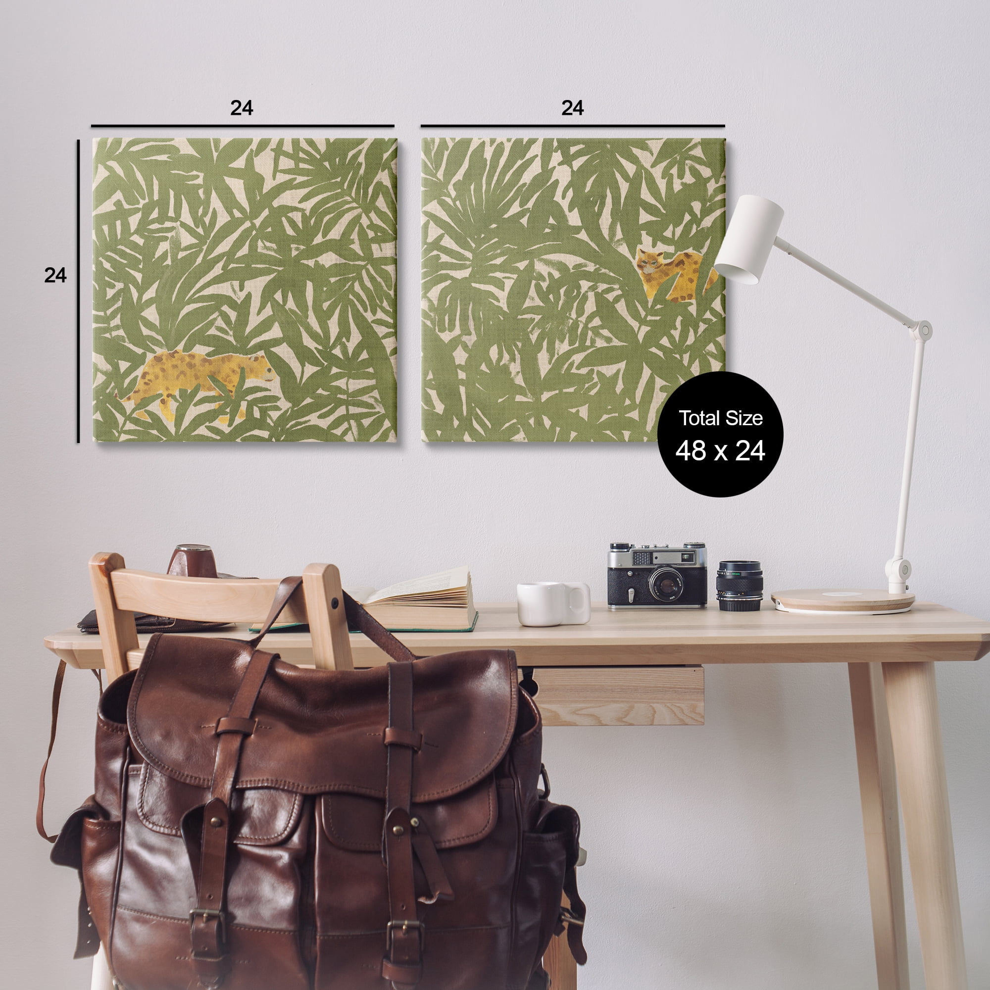 Stupell Industries Hunting Jungle Cat Plants & Flowers Painting Wrapped Canvas Art Print Wall Art, 24 x 24, Set of 2