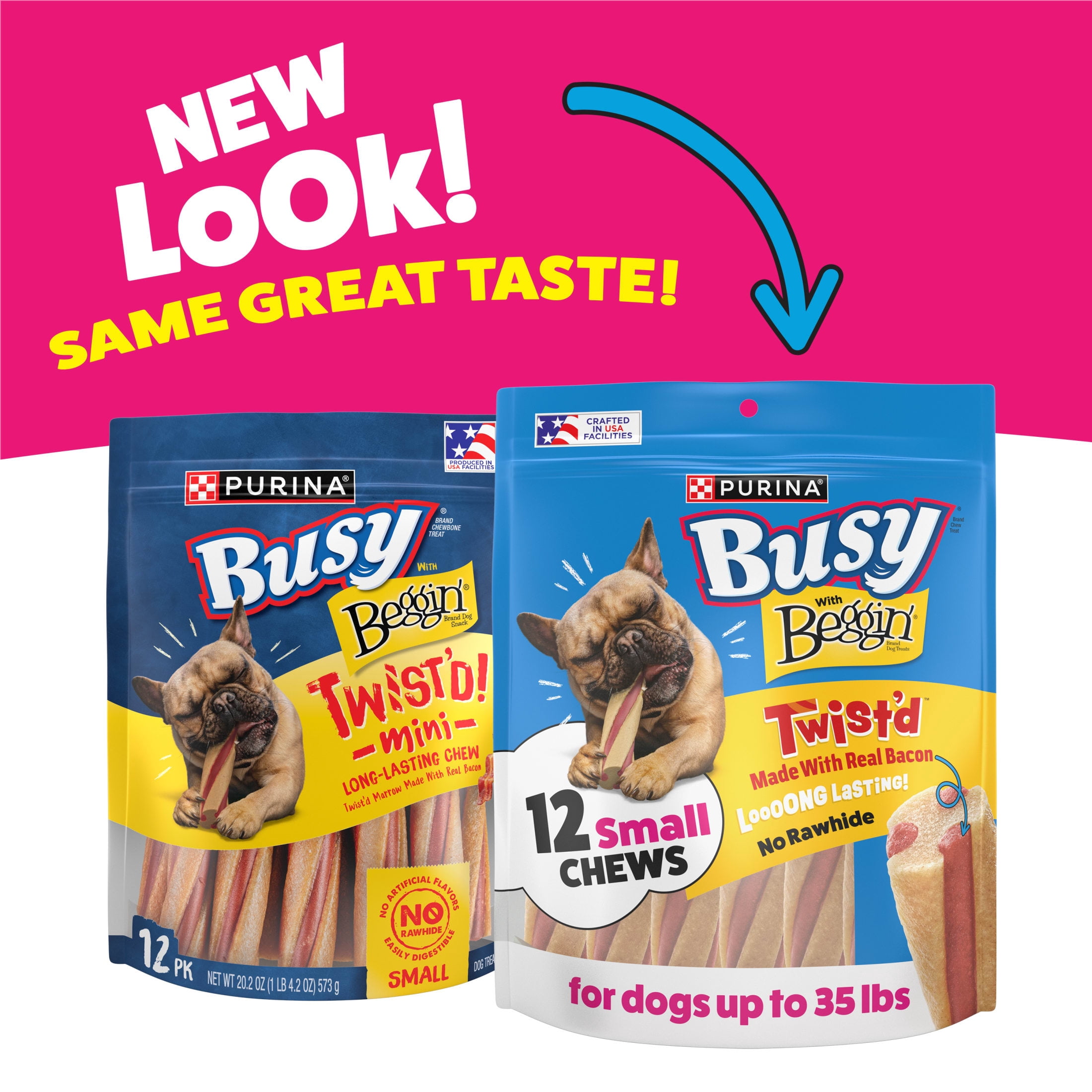 Purina Busy Bone with Beggin' Twist'd Small Dog Treats with Bacon Chews, 20.2 oz Pouch (12 Count)