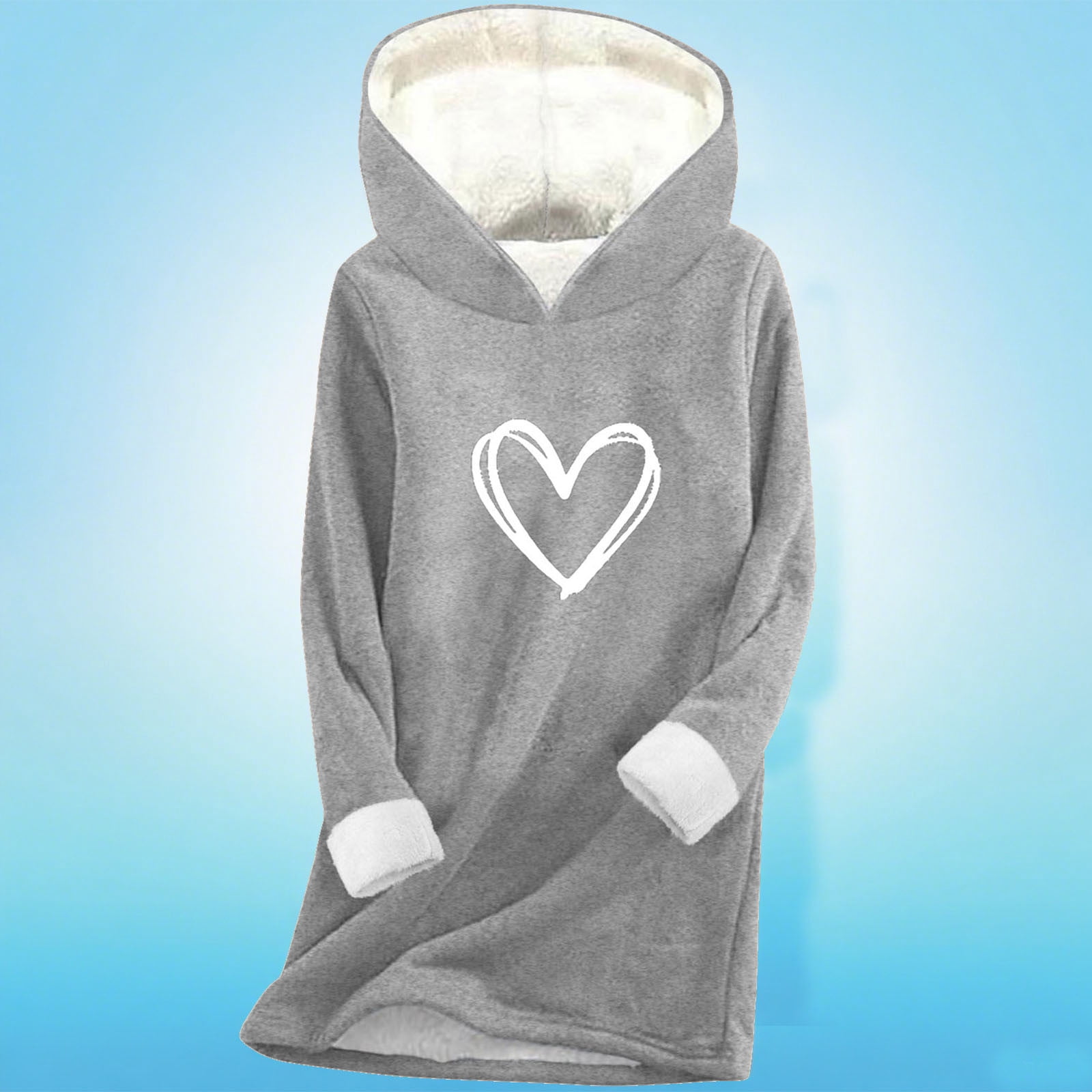 asdoklhq Funny Valentine's Day Tees for Women Fashion Women's Printing Thickened Fashionable Casual Long Sleeved Hooded Sweatshirt Gray 3X