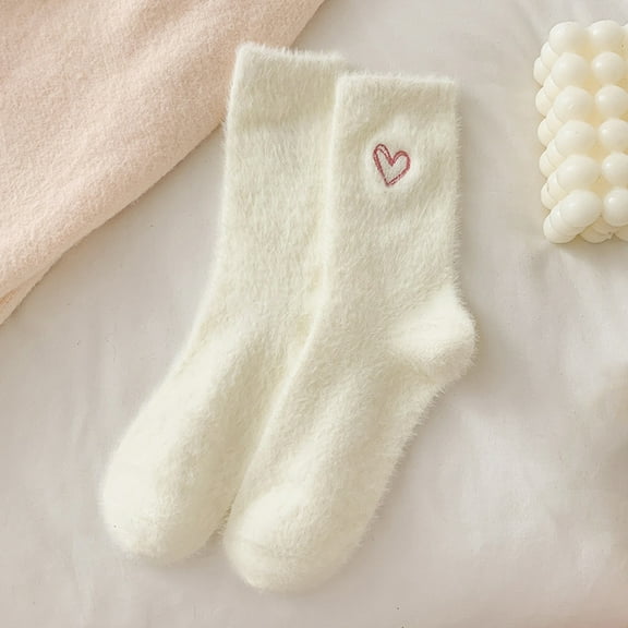 FAZVAOO Socks for Women Fleece Thick Warm Casual Home Sleep Floor Socks Beige