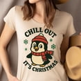 thumbnail image 4 of Chill Out It’s Christmas Penguin Tee | Cute Winter Graphic Shirt | Unisex Casual T-Shirt, Light Pink, Size 2XL, 4 of 6