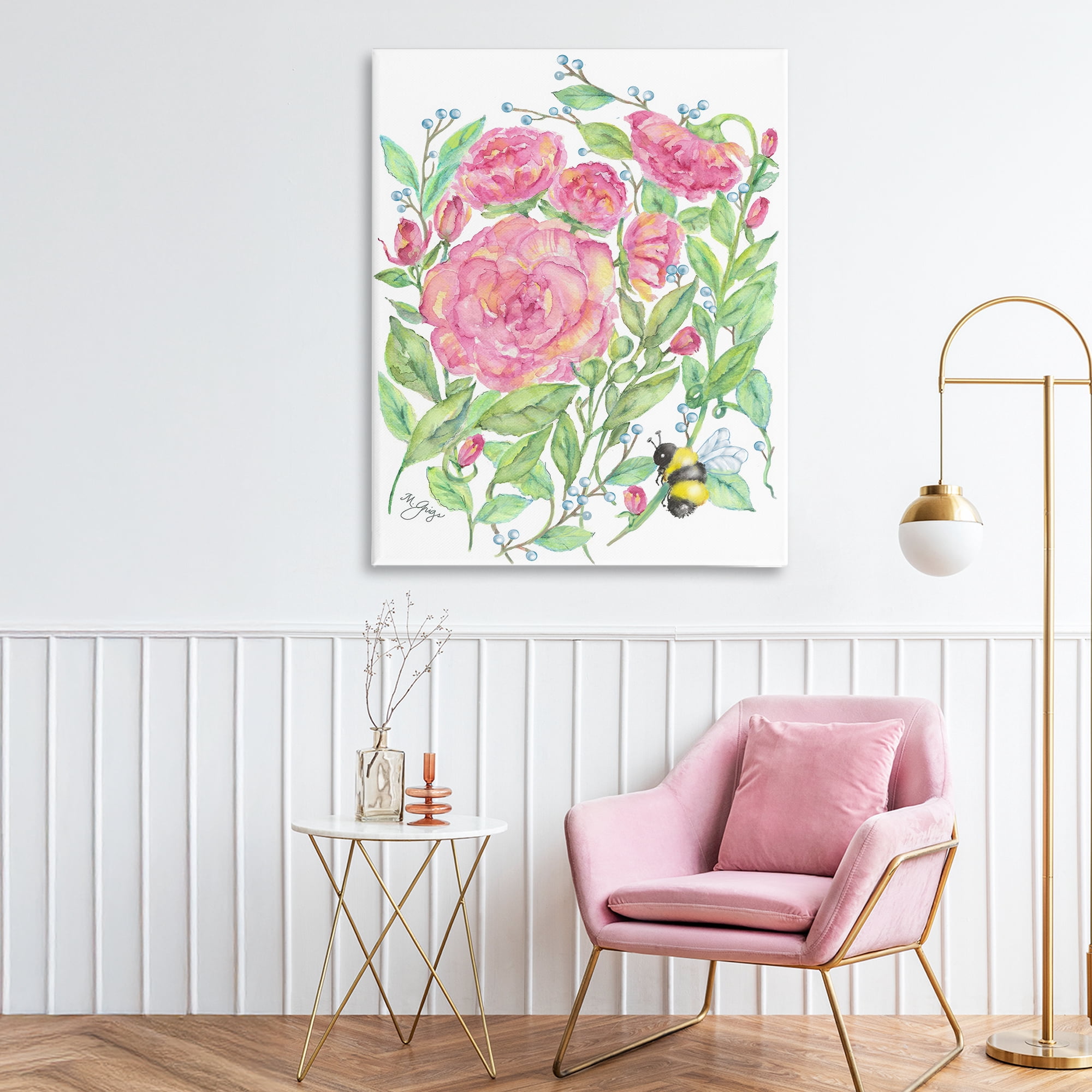 Stupell Industries Peony & Bumble Bee Canvas Wall Art, design by Maureen Grigs