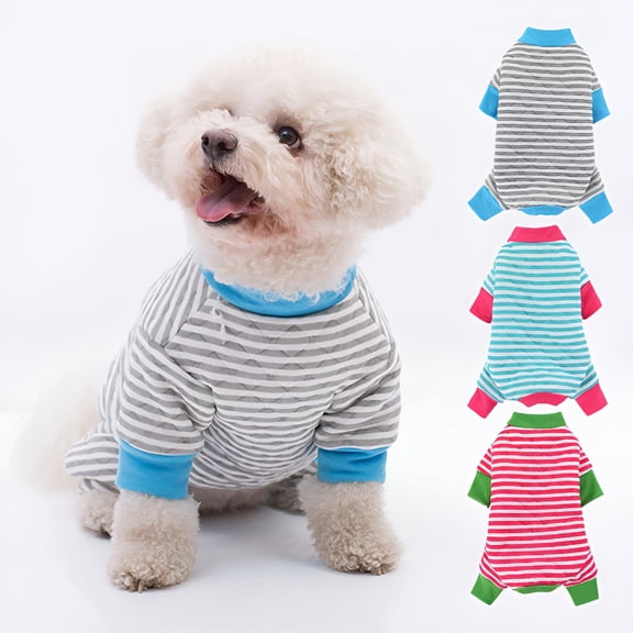 GASTROPOD Pet Dog Pajamas Soft Cotton Shirt Jumpsuit Striped Cute Overall Doggy Cat Strip Clothes Comfortable Apparel for Play Sleep