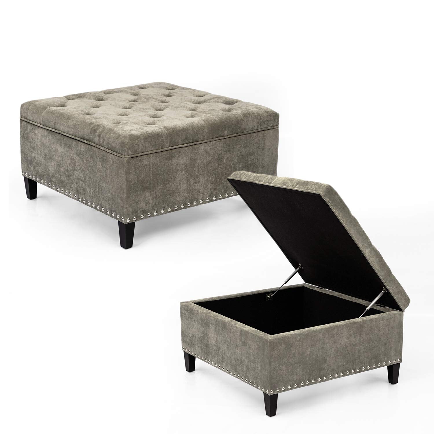 Homebeez OF00351 Square Footstool Storage Ottomans, Light Gray