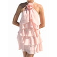 thumbnail image 2 of Women's Floral Backless Mini Halter Neck Applique Layered Ruffled Hem Dress for Party Pink L, 2 of 8