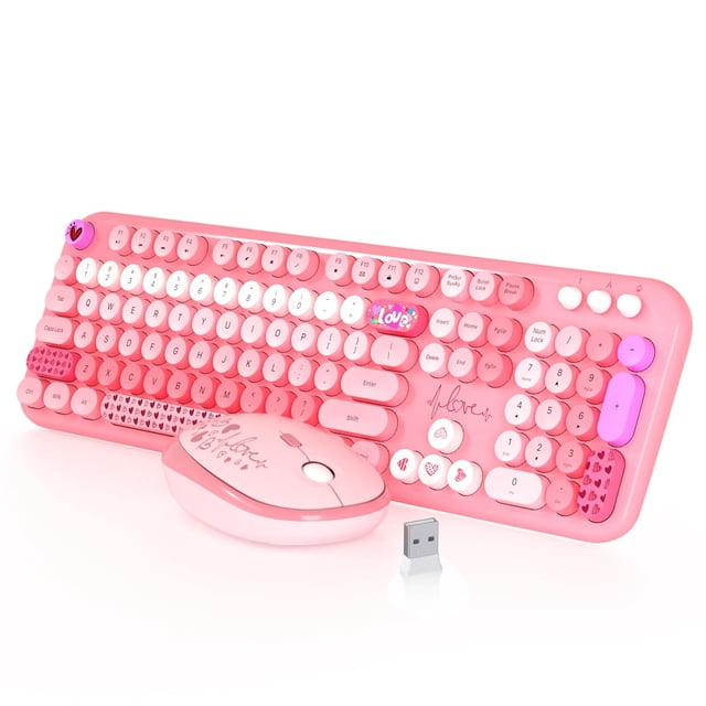 Teclado y ratón inalámbricos MOFII 104 teclas redondas rosa