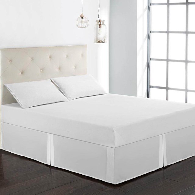 Langgg Jupe de Lit Plissée d'Hôtel de Couleur Unie Résistante aux Plis et à la Décoloration White_Simple