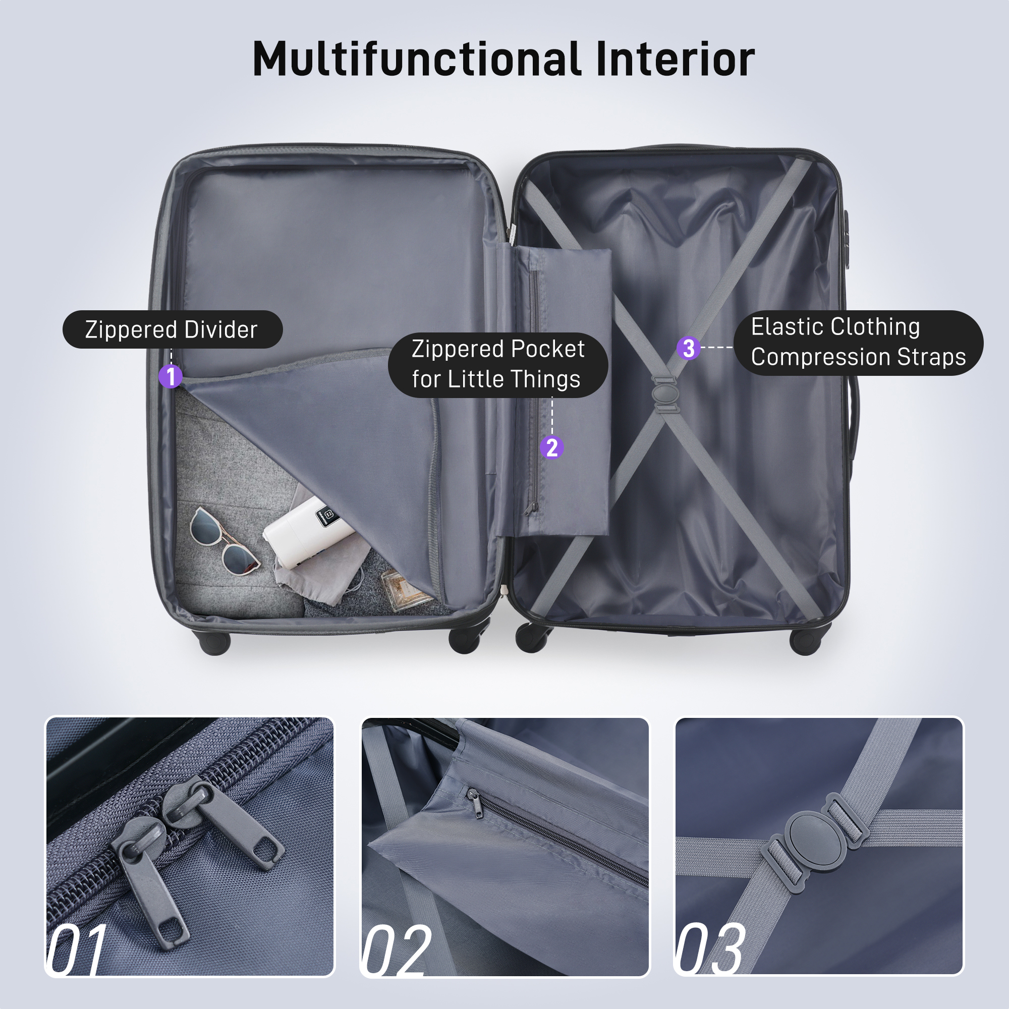 MAYEERTY 3-Piece Classic Hardshell Luggage Set with TSA Lock for Travel, 20"+24"+28"Expandable Spinner Suitcases