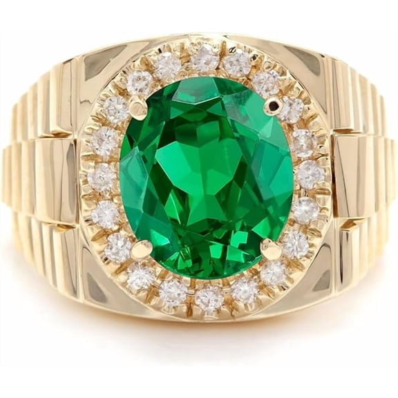 Dreamofdazzles Jewels 2.00 Ct Oval Cut Green Emerald Mens Engagement Ring 14K Yellow Gold Plated 925 Sterling Silver -9.5