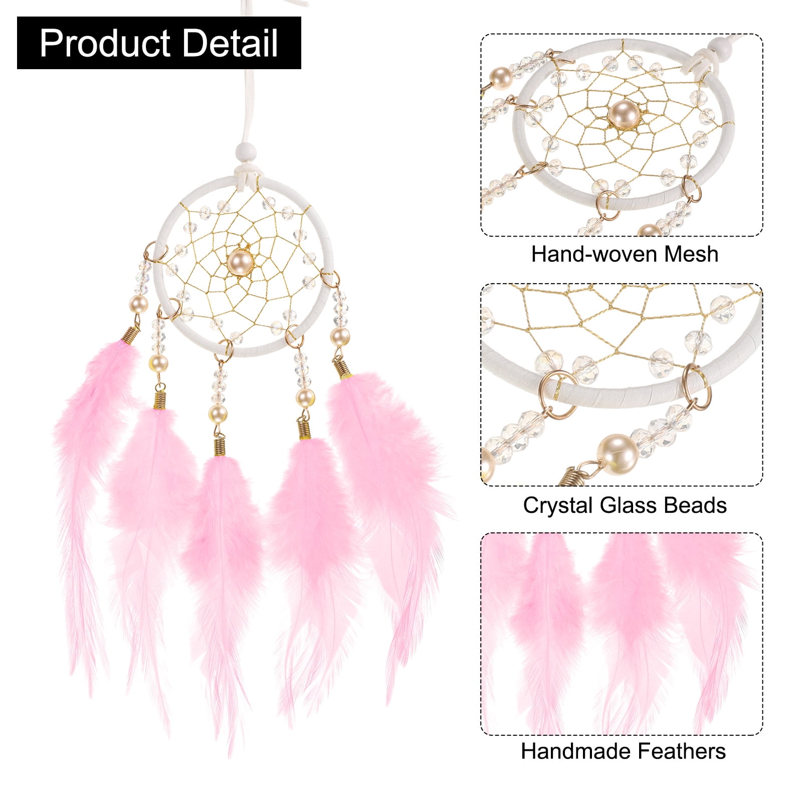 Unique Bargains Dream Catchers Handmade Feather Dreamcatcher with Crystal Beads Pink
