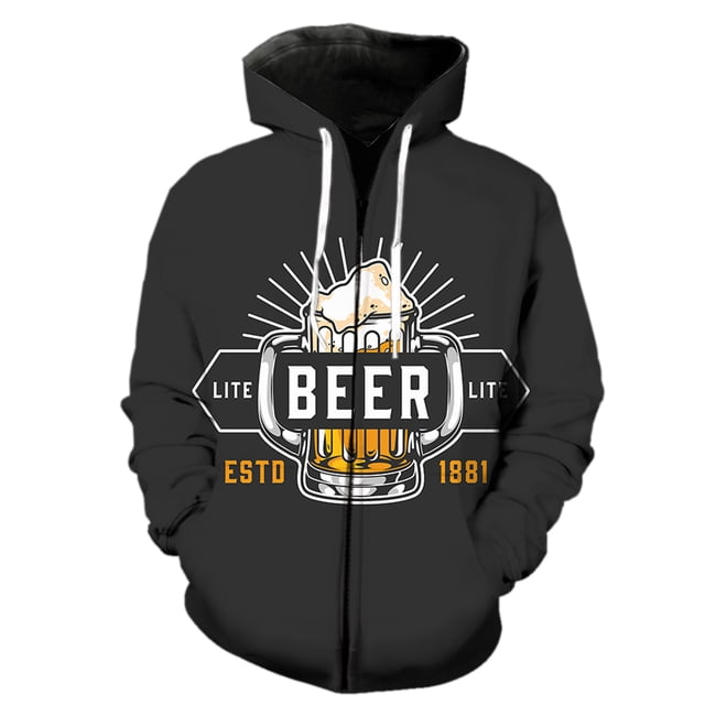 Sudadera con capucha y cremallera para hombre, diseño de festival de cerveza de dibujos animados, manga larga, estampado 3D, estilo casual, estilo Harajuku, genial, con capucha, divertida, unisex, est