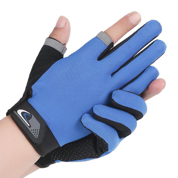 Pesca Guantes de pesca Antideslizante Manopla de ciclismo transpirable con 2 dedos cortados (Azul)