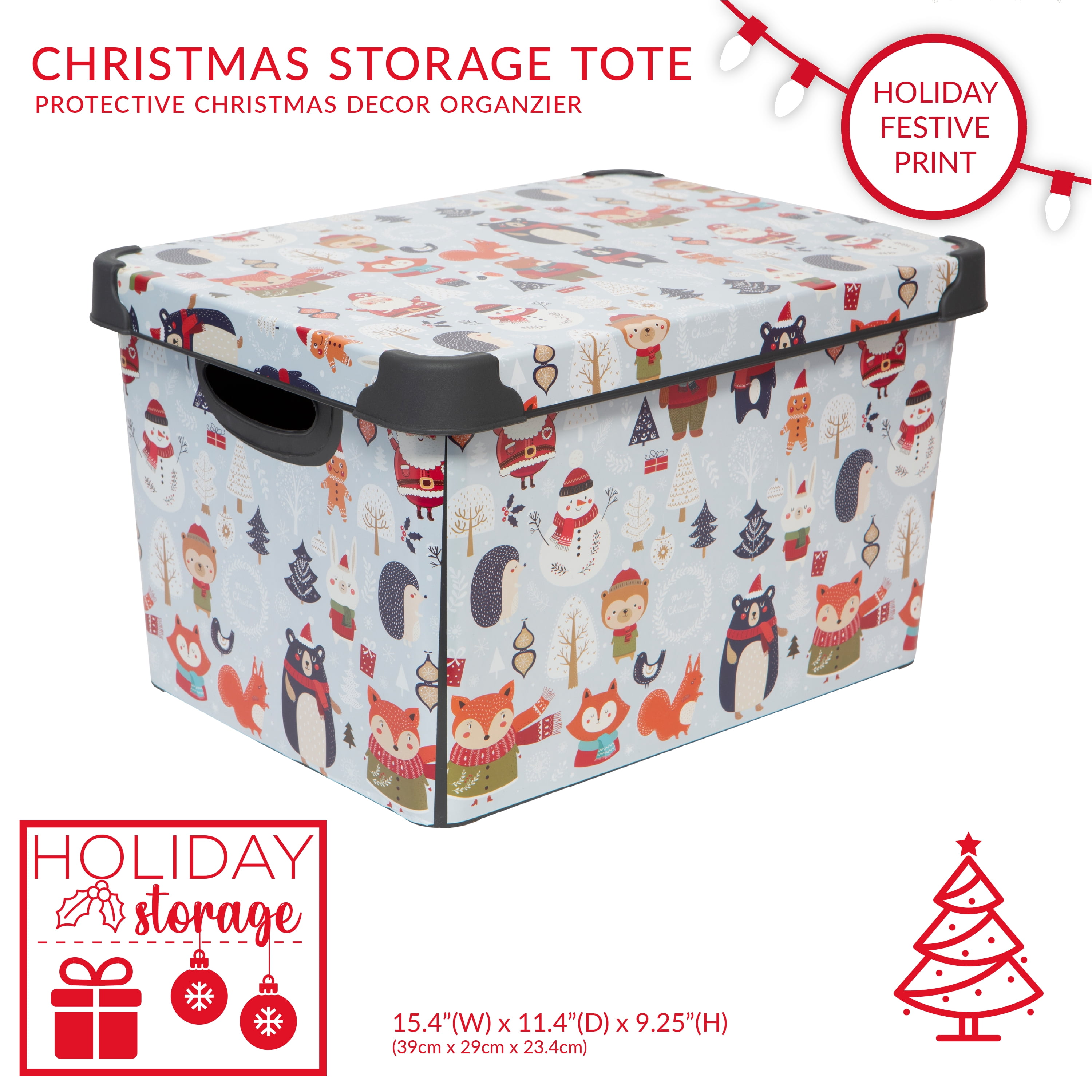 The Holiday Aisle® Happy Christmas Design Plastic Storage Tote & Reviews