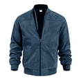 thumbnail image 4 of Huresd Mens Genuine Suede Bomber Jacket Leather Casual Varsity Vintage Smart Casual Blue 2XL, 4 of 5