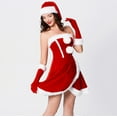 thumbnail image 5 of DHFJKG Christmas Dresses For Women Strapless Fuzzy Trim Irregular Hem Mini Dress With Hat Gloves 3PCS Santa Party Wear Cozy Outfit, 5 of 7