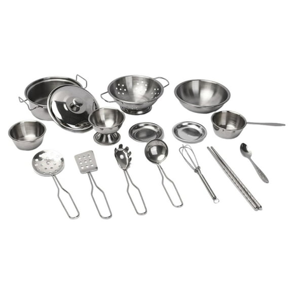 Juego de cocina con ollas y sartenes de acero inoxidable para niños, accesorios creativos, adecuados para la interacción.