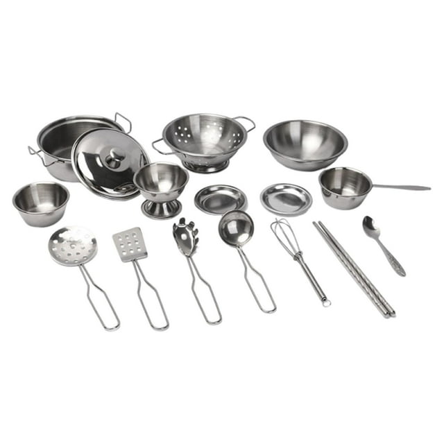 Juego de cocina con ollas y sartenes de acero inoxidable para niños, accesorios creativos, adecuados para la interacción.