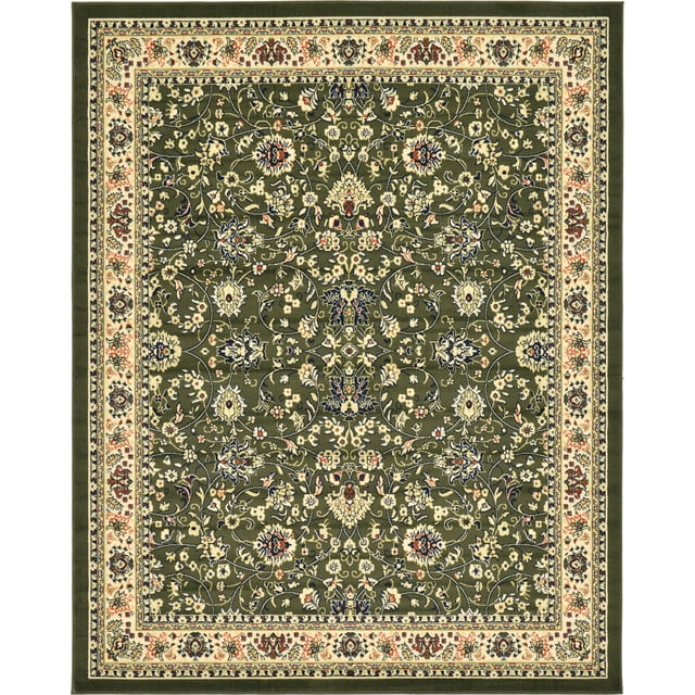 Unique Loom Kashan Traditional Floral Area Rug, 8 x 10 Feet, Olive/Ivory