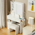 thumbnail image 6 of HQZX Modern Dressing Table with Stool Set, Vanity Table, Touch LED Mirror,2AC+2USB Stations,White, 6 of 9