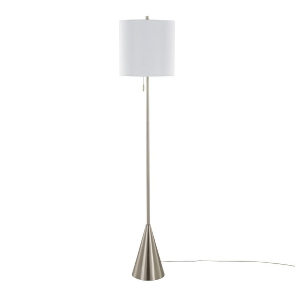 64" Brushed Nickel Floor Lamp w/ Flared Base & White Linen Shade