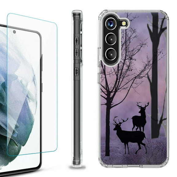 OneToughShield ® for Samsung Galaxy S23  S23 Plus 5G Shockproof Bumper Phone Case, with Tempered Glass Screen Protector - Forest/Deer/Twilight