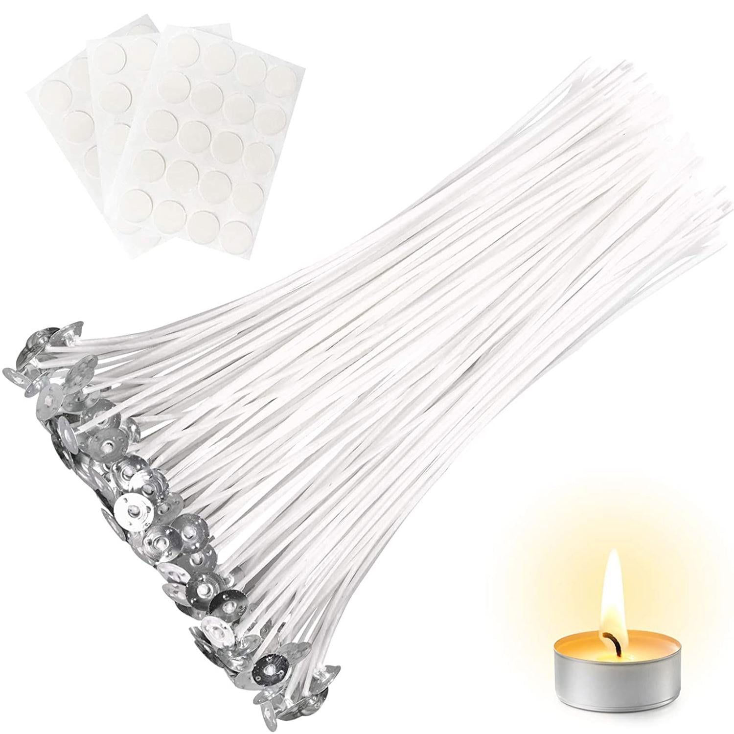 100 x Pre Waxed Wicks for Candle Making with Sustainers 20 x 3,5,8,10,12 cm 
