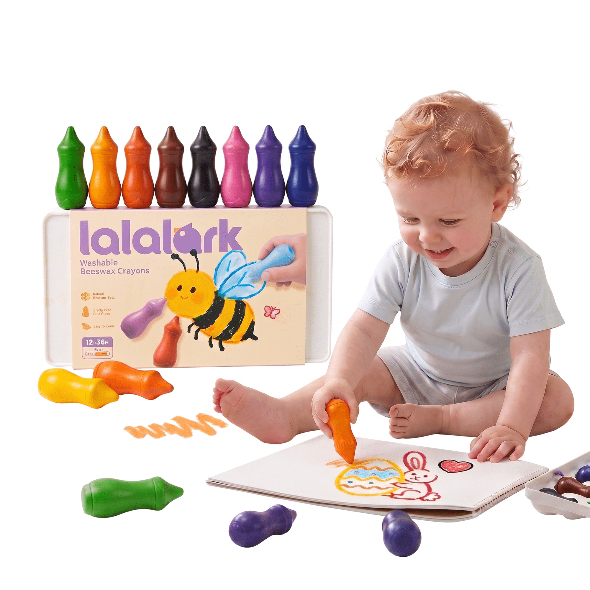 Lalalark 12ct Washable Jumbo Crayons for Toddlers 1-3 – Food-Grade Non-Toxic Easy-Grip Chunky Baby Bottle Shape Crayons, Back to School Art Supplies, Birthday Gift for Boys Girls