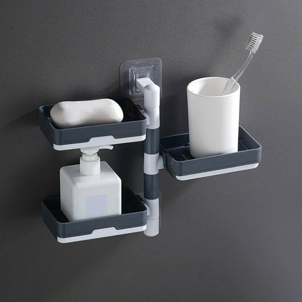 Jabonera Autoadhesiva de Pared, Caja de Almacenamiento de Jabón Giratoria de 4 Niveles con Ventosas para Baño, Cocina, Lavabo y Ducha.