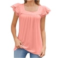 thumbnail image 1 of Timegard Hauts pour Femmes Col Carré à Volants Manches Courtes Froncé Blouse Unie Tunique Décontractée, 1 of 5